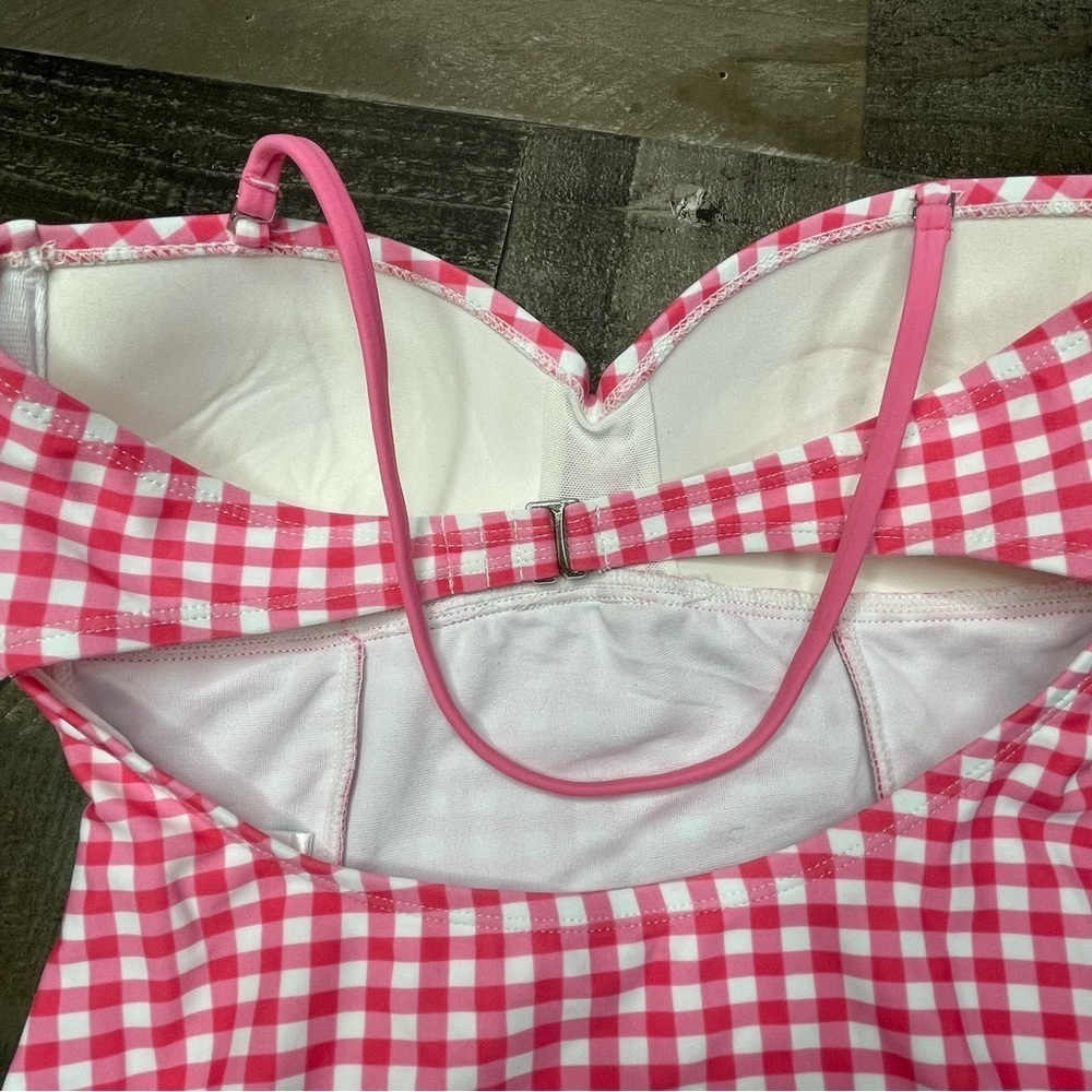 Lauren James Gingham One Piece Bandeau Swimsuit in Pink size Small - Picture 8 of 14